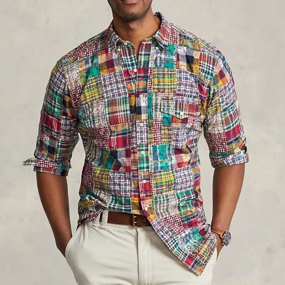 RALPH LAUREN Patchwork Madras Multicolor Button Down Shirt